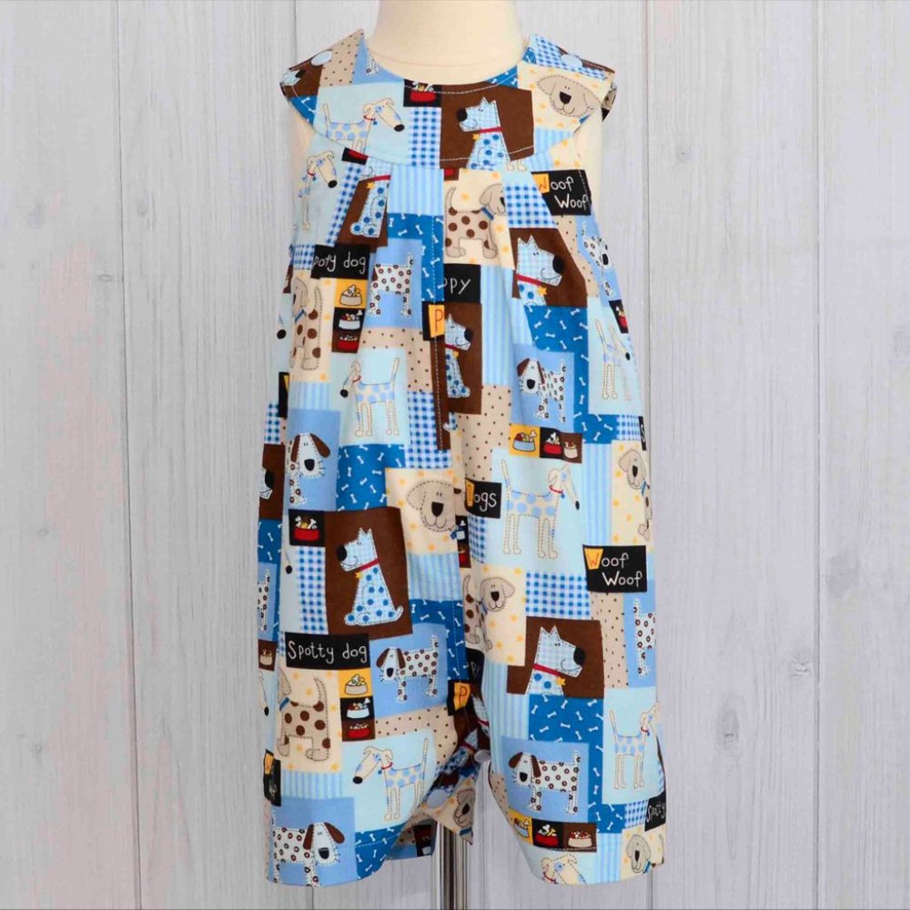 Blue & Brown Puppy Dog Romper for Baby Boys